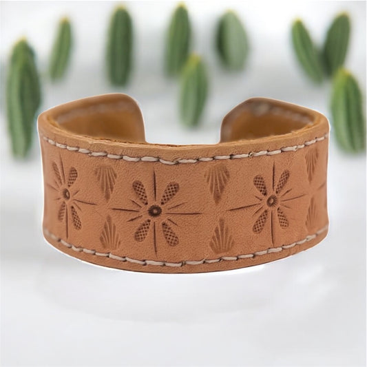 BRACELET/MANCHETTE EN CUIR NATUREL (SOLEIL)